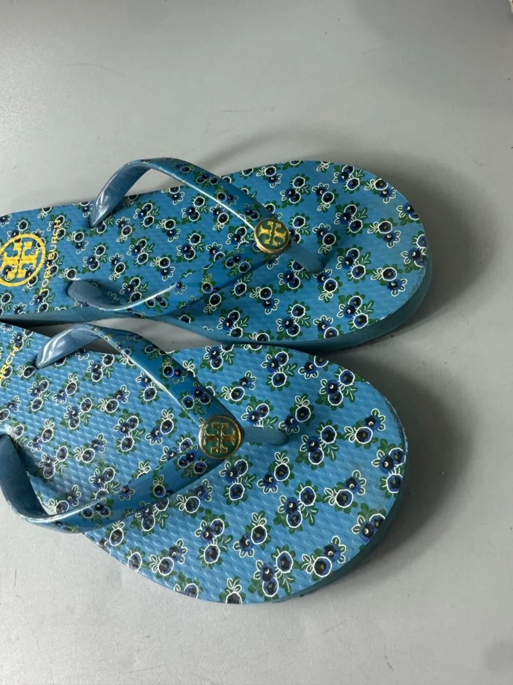 Tory Burch All Over Print Flip Flops in Blue